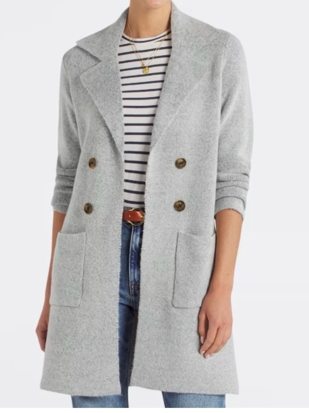 Pink Clover Double-Breasted Light Gray Knit Blazer